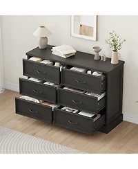 gaomon 6 Drawer Wooden Dresser, 47" Wide Chest with Large Storage Drawers for Bedroom or Living Room