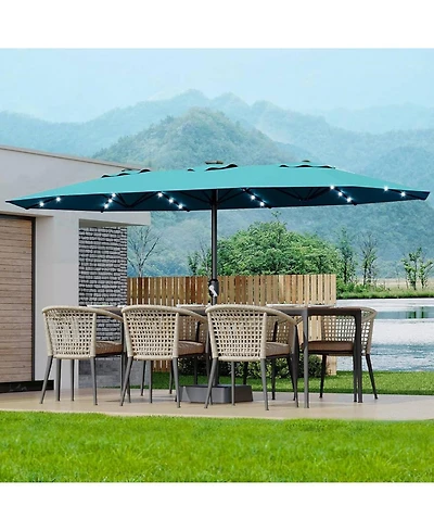Gaomon Outdoor 15FT Double-Sided Rectangular Patio Umbrella with Base and 36 Solar Led Lights for Pool, Lawn