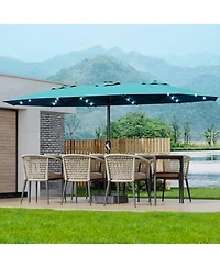 Gaomon Outdoor 15FT Double-Sided Rectangular Patio Umbrella with Base and 36 Solar Led Lights for Pool, Lawn