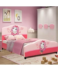 Gouun Upholstered Toddler Platform Bed with Playful Girl Pattern