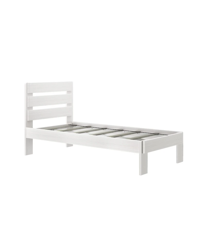 Max and Lily Twin Bed Frame, Farmhouse Solid Wood Platform with Slatted Headboard, Driftwood