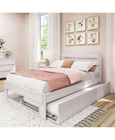 Max and Lily Full Bed Frame, Farmhouse Solid Wood Platform with Headboard Trundle
