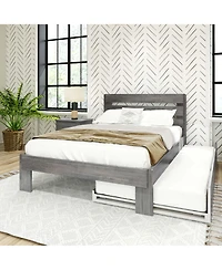 Max and Lily Full Bed Frame, Farmhouse Solid Wood Platform with Headboard Trundle