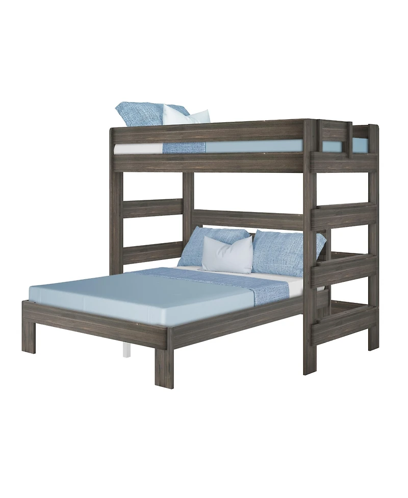 Max and Lily Solid Wood Modern Farmhouse Bunk Bed, L-Shaped Twin over Queen Bed Frame For Kids