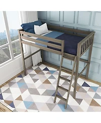 Max and Lily High Loft Bed, Twin Bed Frame For Kids, Clay