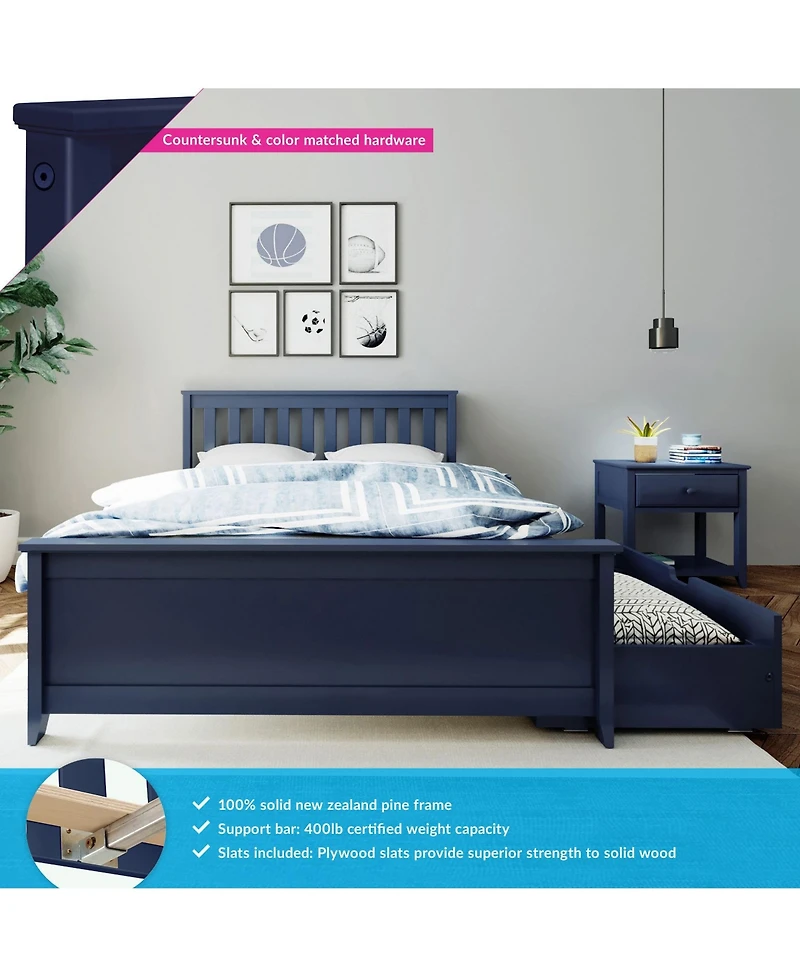 Max and Lily Full Bed Frame with Storage Drawers, Solid Wood Platform for Kids