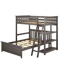 Max and Lily Solid wood L-Shaped Bunk Bed, Twin over Full with Bookcase for Kids, Clay
