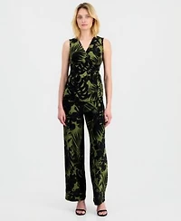 Anne Klein Womens Printed Sleeveless Faux Wrap Top Printed High Rise Wide Leg Pants