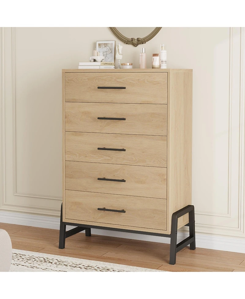 gaomon 5 Dresser for Bedroom, 50.5 in Tall Drawer with Large Storage Space, Freestanding Wooden Closet Storage Dresser Chest