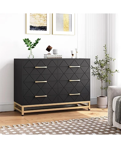 gaomon 6 Drawer Wood Dresser for Bedroom, Modern Storage Chest with Gold Handles and Metal Base