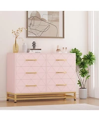 gaomon 6 Drawer Wood Dresser for Bedroom, Modern Storage Chest with Gold Handles and Metal Base