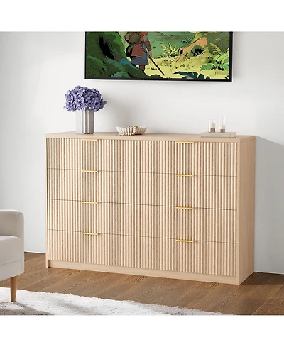 gaomon 8 Drawer Fluted Dresser with Metal Handles, 55" Wide Modern Wood Chest for Bedroom Living Room Entryway