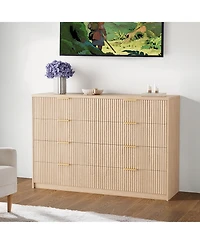 gaomon 8 Drawer Fluted Dresser with Metal Handles, 55" Wide Modern Wood Chest for Bedroom Living Room Entryway