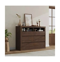 gaomon 6 Drawer Modern Wooden Dresser with 2 Open Shelves, 47" Wide Handleless Storage Chest for Bedroom