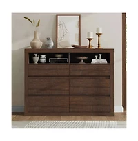 gaomon 6 Drawer Modern Wooden Dresser with 2 Open Shelves, 47" Wide Handleless Storage Chest for Bedroom