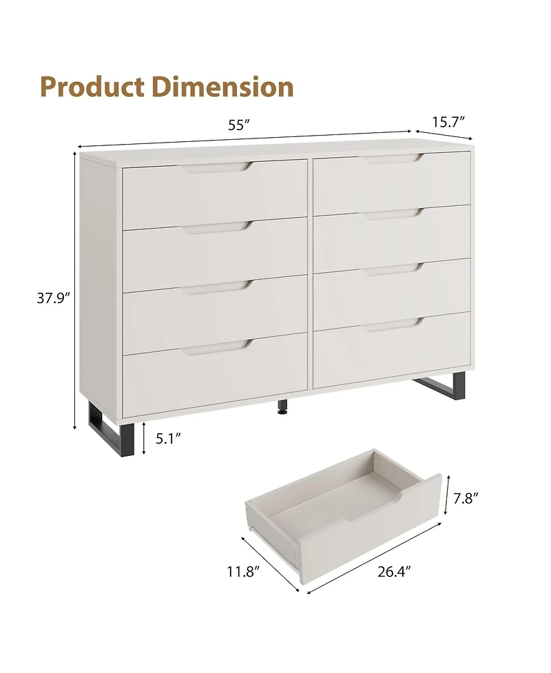gaomon 8 Drawer Dresser for Bedroom, 55" Wide Freestanding Storage Chest Living Room or Hallway