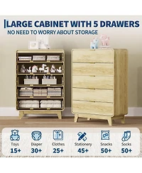 gaomon Fluted 5 Drawer Dresser with Gold Handles, 46" Tall Wood Storage Cabinet with Curved Profile for Bedroom