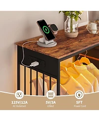 gaomon 49.2" Dresser with Hanging Rack, 6 Fabric Drawers, Led Lights and Charging Station Storage Organizer