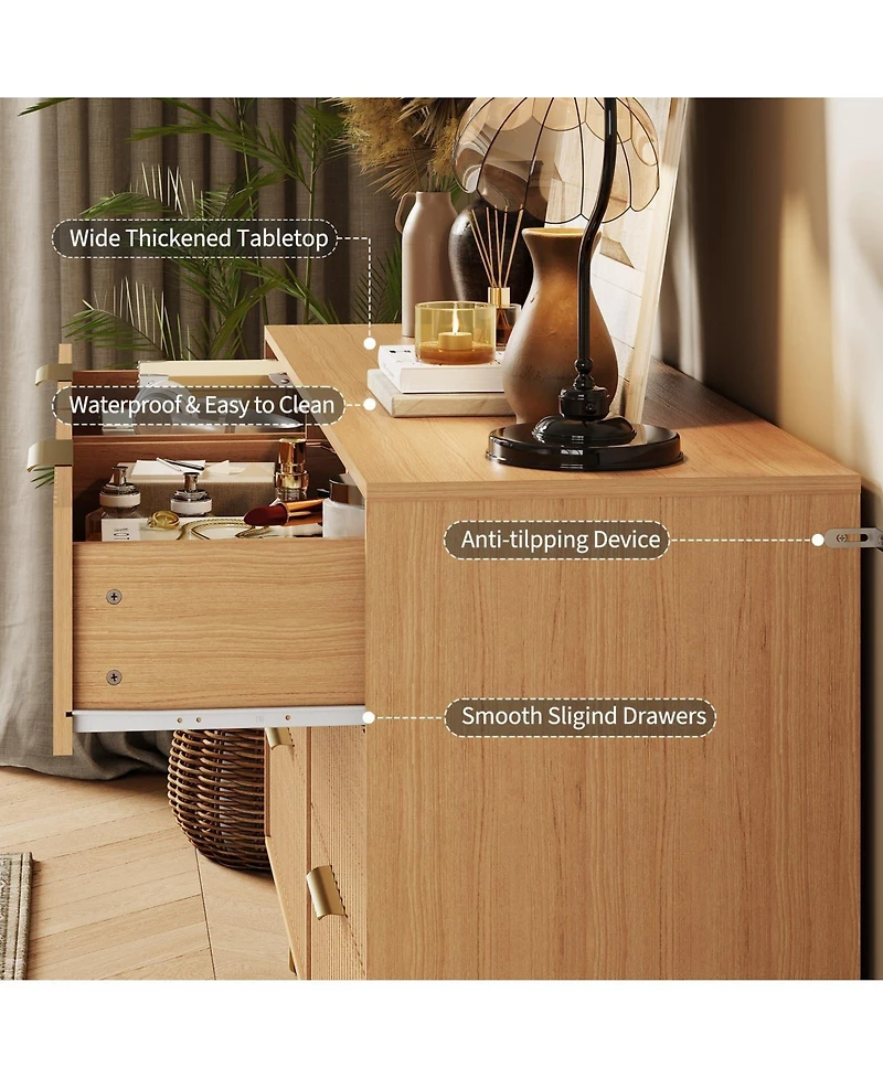 gaomon Fluted 6 Drawer Dresser for Bedroom, 47" Wide Wood Chest with Metal Handles Storage Cabinet
