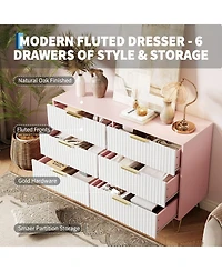 gaomon Fluted 6 Drawer Dresser for Bedroom, 47" Wide Wood Chest with Metal Handles Storage Cabinet