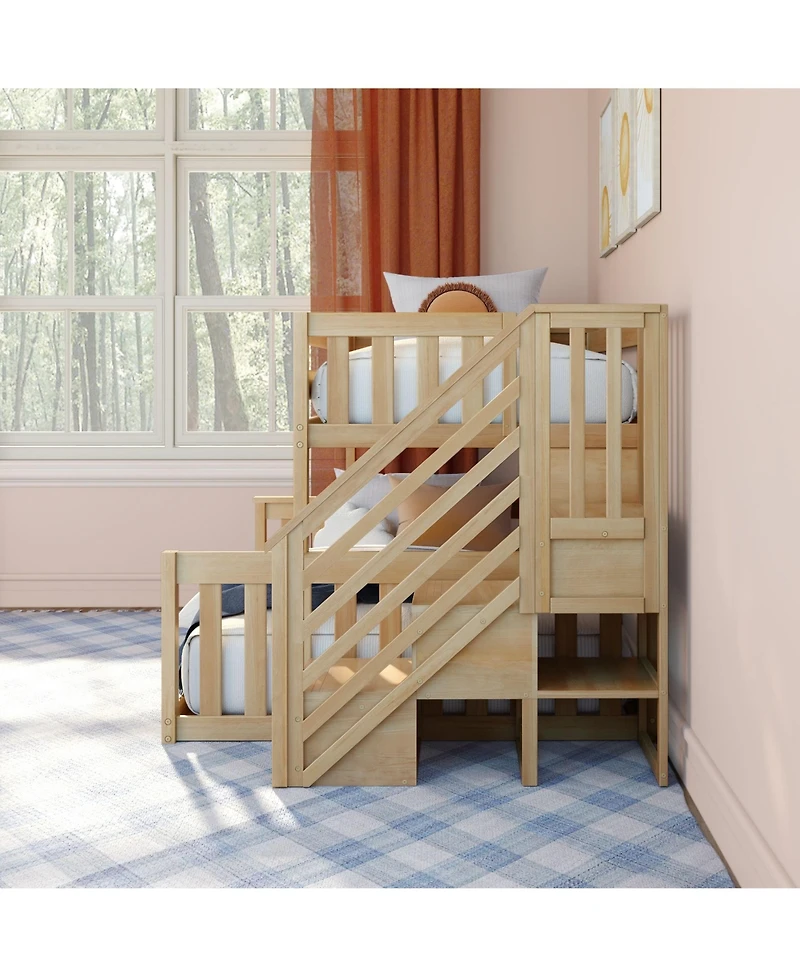 Max And Lily Twin Over Full Low Bunk With Staircase, Blonde