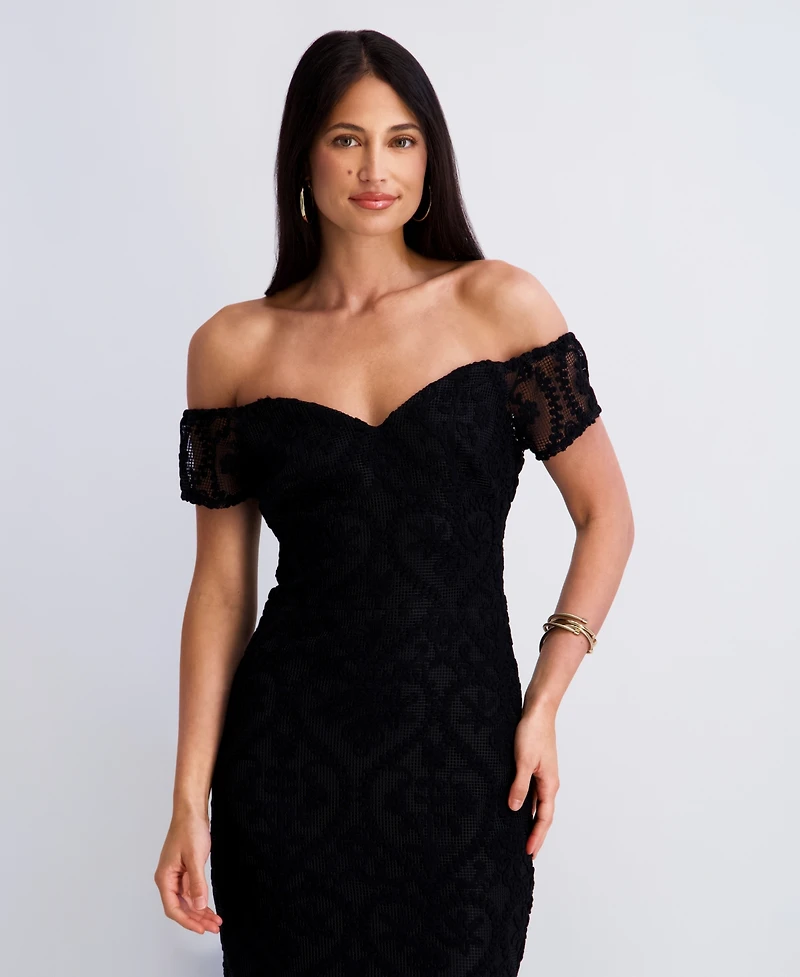 Siena Women's Crochet Lace Removable Straps Sweetheart Neck Midi Dress