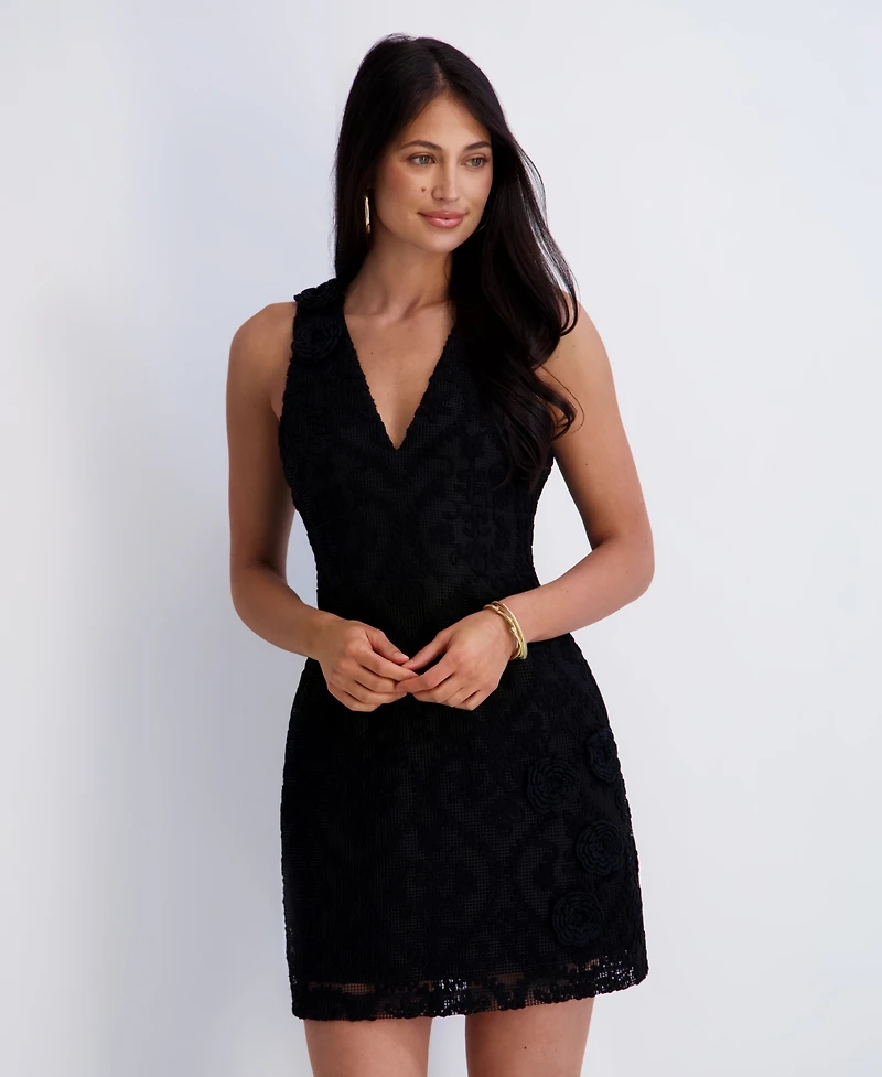 Siena Women's Floral Detail Crochet Lace V-Neck Dress