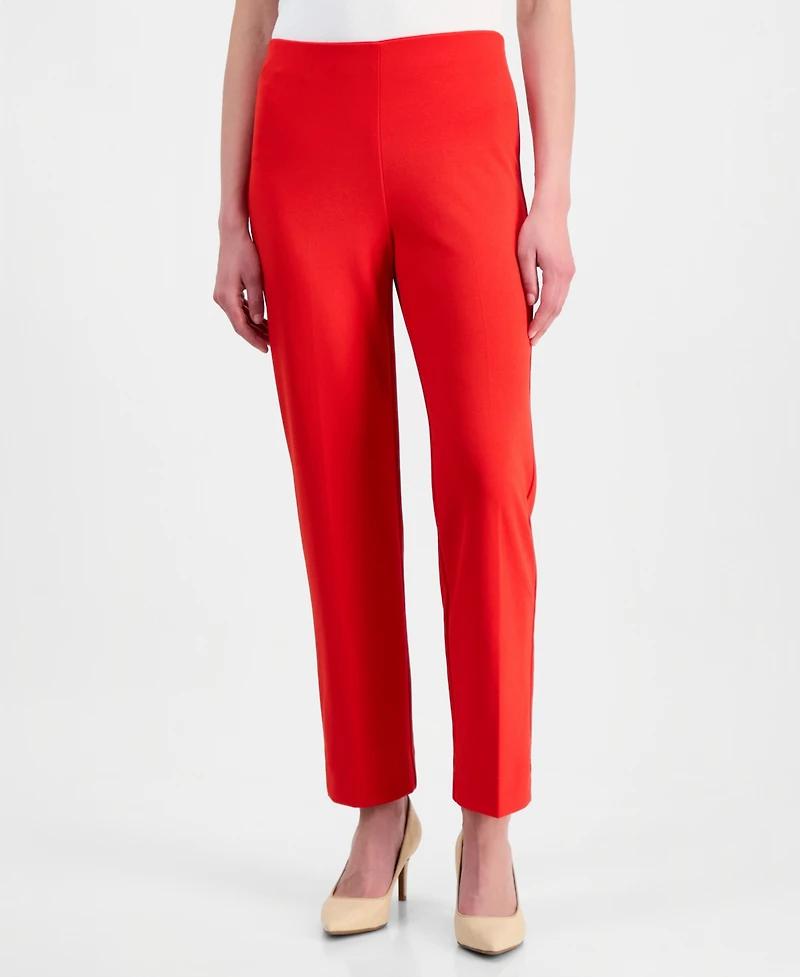 Anne Klein Women's Stretch Crepe Pull-On Hollywood Waist Straight Ankle Pants, Regular & Petite