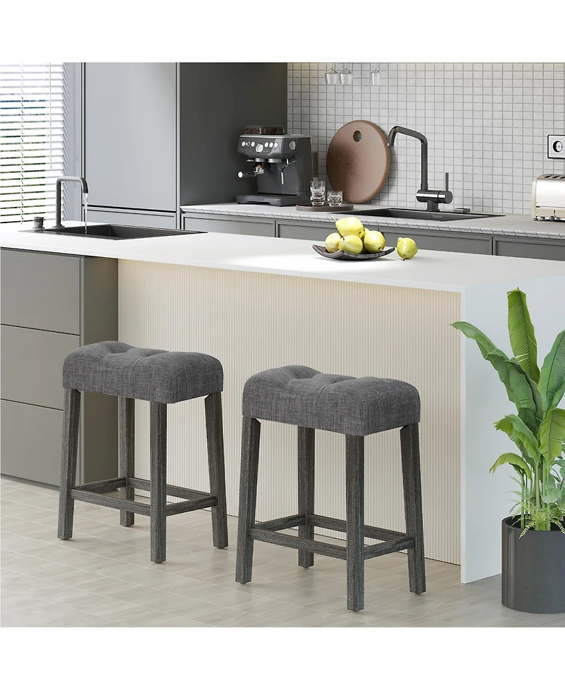 Gymax 24'' Saddle Bar Stools Set of 4 w/ Footrest Rubber Wood Frame for Kitchen Island