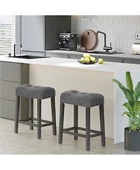 Gymax 24'' Saddle Bar Stools Set of 4 w/ Footrest Rubber Wood Frame for Kitchen Island