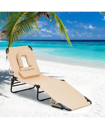 Gymax Folding Chaise Lounge Chair Bed Adjustable Beach Patio Camping Recliner