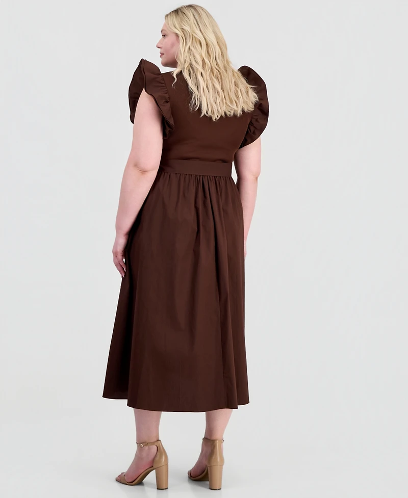 Anne Klein Plus Mixed Knit Woven Midi Dress