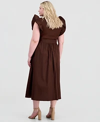 Anne Klein Plus Mixed Knit Woven Midi Dress