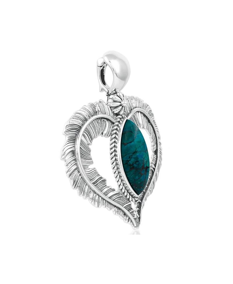 American West Jewelry Sterling Silver Chrysocolla Feather Heart Pendant Enhancer