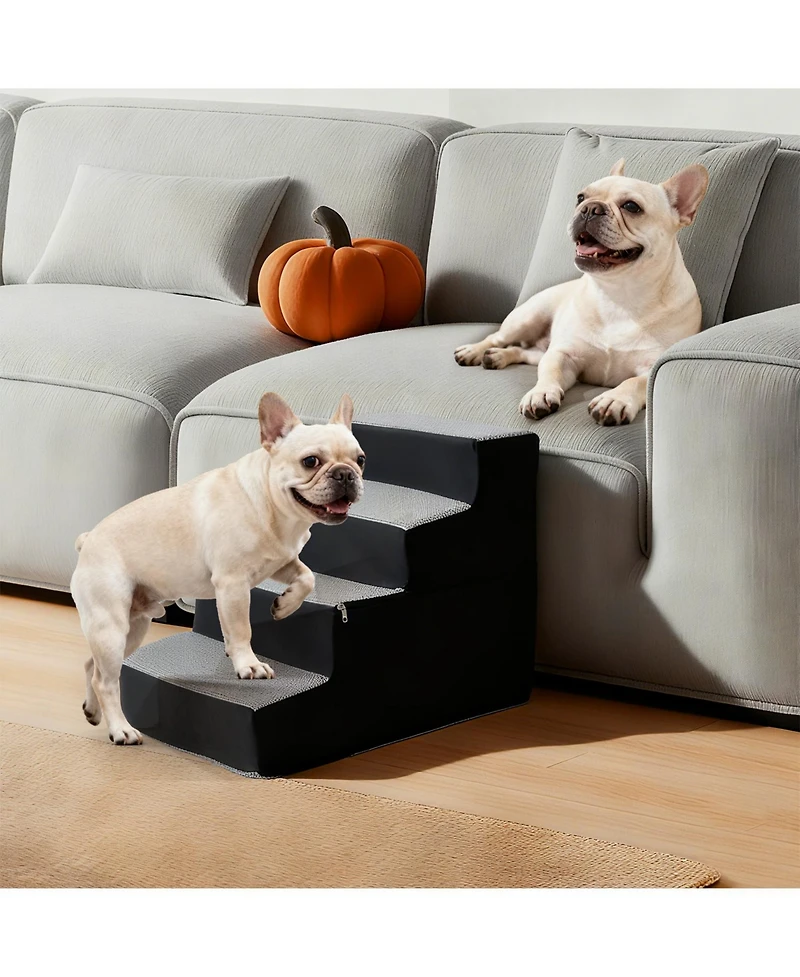 Aostirmotor 4-Step Dog Stairs for Small Medium Dogs and Cats, 18"H High Density Foam Pet Ramp with Non-Slip Bottom, Grey