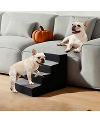 Aostirmotor 4-Step Dog Stairs for Small Medium Dogs and Cats, 18"H High Density Foam Pet Ramp with Non-Slip Bottom, Grey