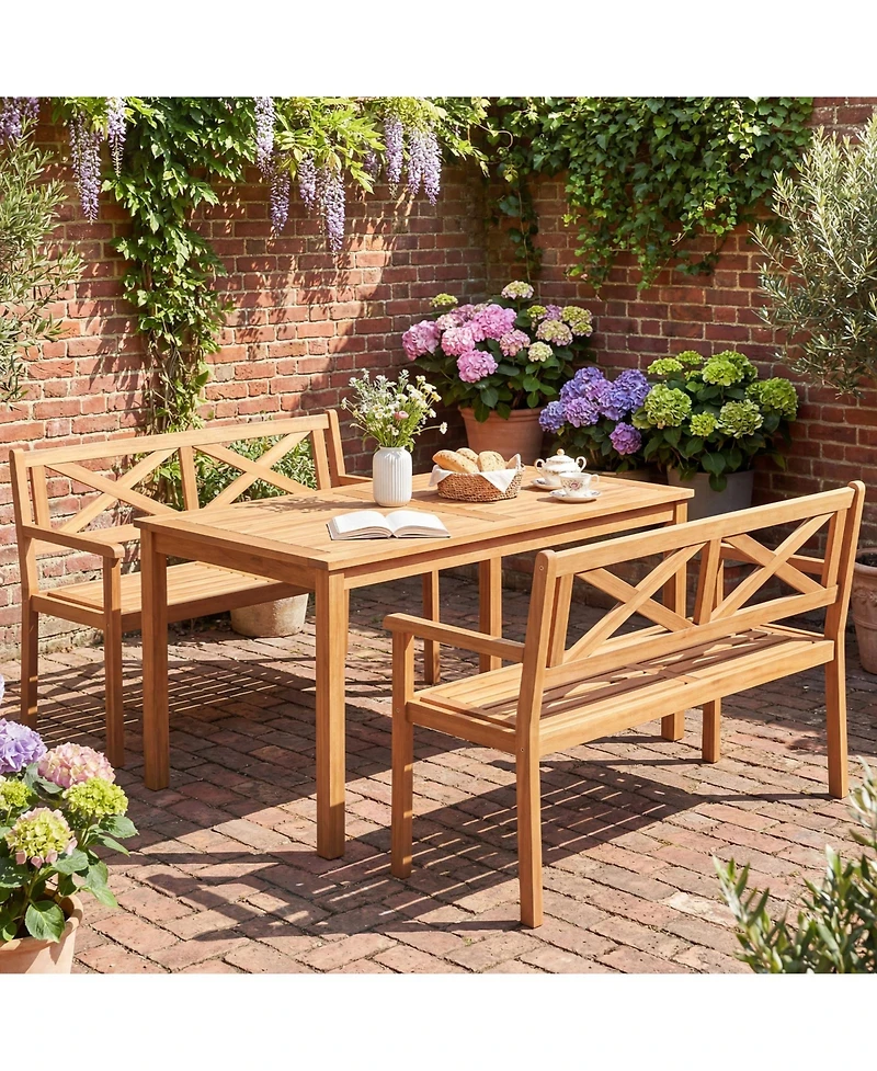 Gymax Outdoor Loveseat Bench 2-Person Patio Acacia Wood Garden Chair w/ Armrests