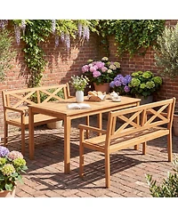 Gymax Outdoor Loveseat Bench 2-Person Patio Acacia Wood Garden Chair w/ Armrests