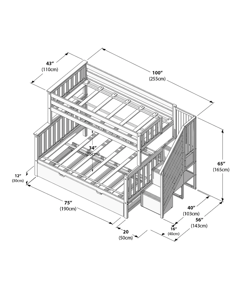 Max and Lily Twin over Full Staircase Bunk Bed with Trundle, Clay