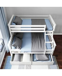 Max and Lily Bunk Bed, Twin Xl-Over-Queen Bed Frame for Kids with Storage Drawers, Clay