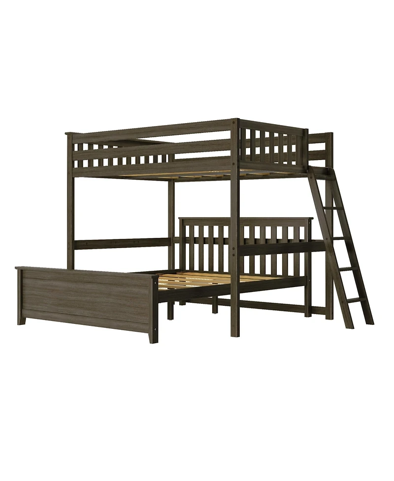Max & Lily Bunk Bed, L Shaped Full-Over-Queen Bed Frame for Kids with Ladder on End, Solid Wood Kids, No Box Spring Needed