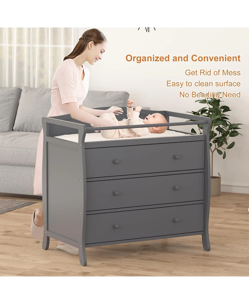 gaomon Wooden Diaper Changing Table, Baby Changing Station Infant Nursing Table with 3 Drawers for Bedroom, Nursery