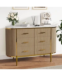 gaomon Fluted 6 Drawer Dresser, Mid Century Modern Wood Chest with Curved Design and Gold Handles