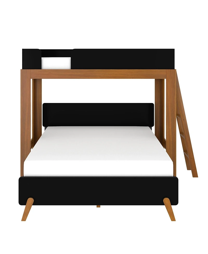 Max & Lily Mid-Century Modern L-Shaped Twin Over Queen Bunk Bed With Ladder on End