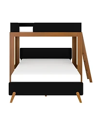 Max & Lily Mid-Century Modern L-Shaped Twin Over Queen Bunk Bed With Ladder on End