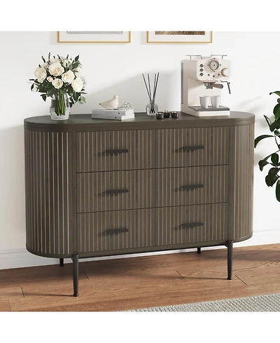 gaomon Fluted 6 Drawer Dresser, Mid Century Modern Wood Chest with Curved Design and Gold Handles