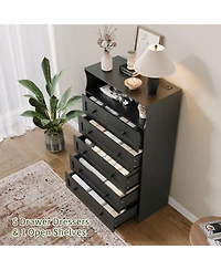 gaomon 5 Drawer Dresser with Open Shelf, Led Lights and Charging Station, Tall Wood Storage Cabinet for Bedroom