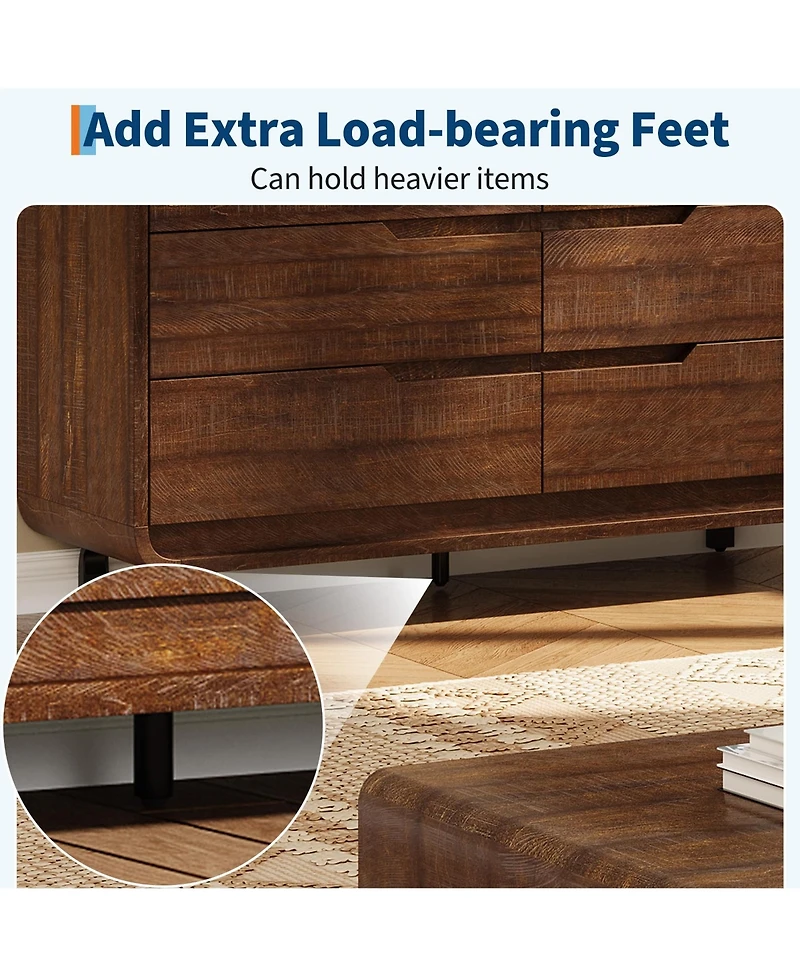 gaomon 47" Wide 6 Drawer Wood Dresser with Handleless and Detachable Legs, Modern Storage Chest
