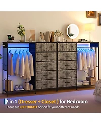gaomon 6 Drawers Dresser for Bedroom with Hanging Rack, Led Lights and Charging Station