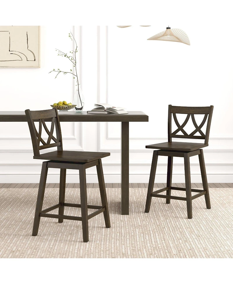 Slickblue 2 Piece Wooden Bar Stool Set Rubber Wood Frame Chairs